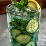 Vibrant Sparkling Cucumber Mint Lemonade Mocktail, perfect for a cool, thirst-quenching beverage.
