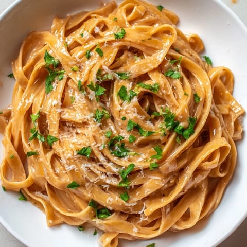 A skillet of Sriracha Honey Pasta steams beside a glass of crisp white wine, perfect for a quick weeknight dinner.