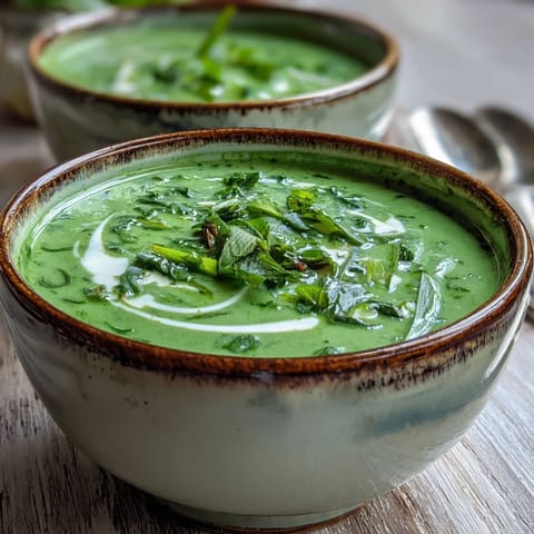 Creamy Spinach Coriander Lemongrass Soup, vibrant green with fresh cilantro garnish.