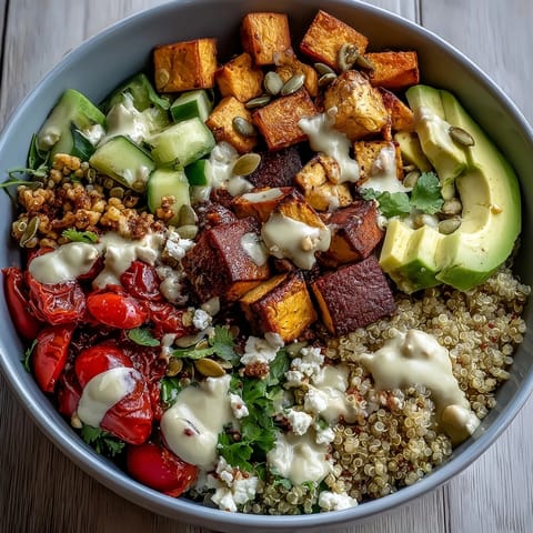 A nourishing Customizable Grain Bowl featuring quinoa, chickpeas, fresh veggies, and crunchy seeds, perfect for vibrant weekly meal prep containers.