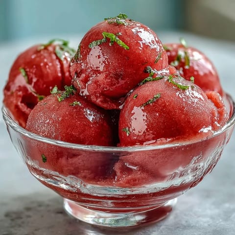 Refreshing 3-ingredient watermelon sorbet, perfectly smooth and bursting with summer flavor.