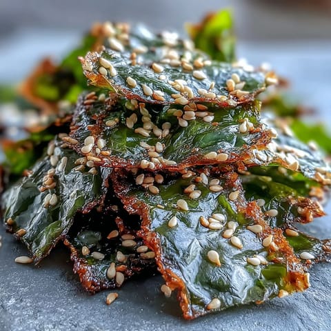 Fragrant sea salt and sesame flavor these oven-baked seaweed snack chips.