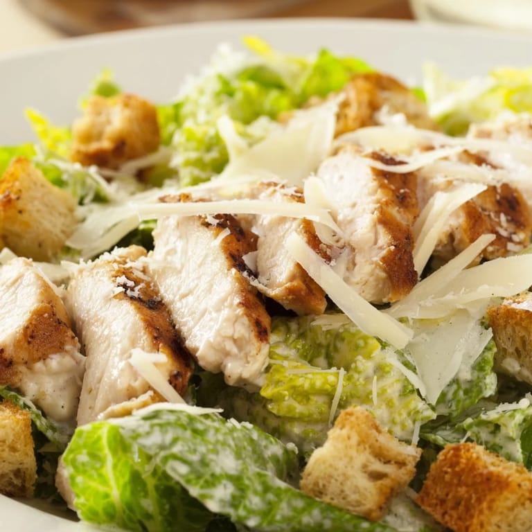 Garnished with a lemon wedge, this Chicken Caesar Salad looks vibrant and delicious. Perfect for a quick and easy lunch or dinner in under 35 minutes.