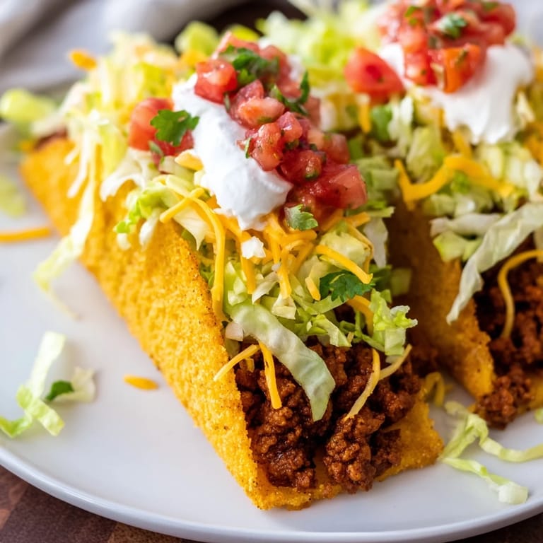 Juicy, flavorful ground beef tucked into a soft flour tortilla, garnished with a dollop of cool sour cream and fresh cilantro.