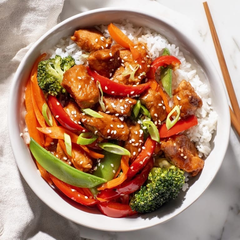 Steaming Teriyaki Chicken Bowl served on a plate, garnished with green onions and sesame seeds for a delicious Japanese-inspired meal.