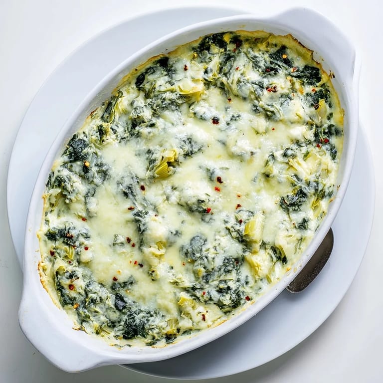 Baked spinach artichoke dip with cheesy crust, garnished with chopped herbs and served with crackers.