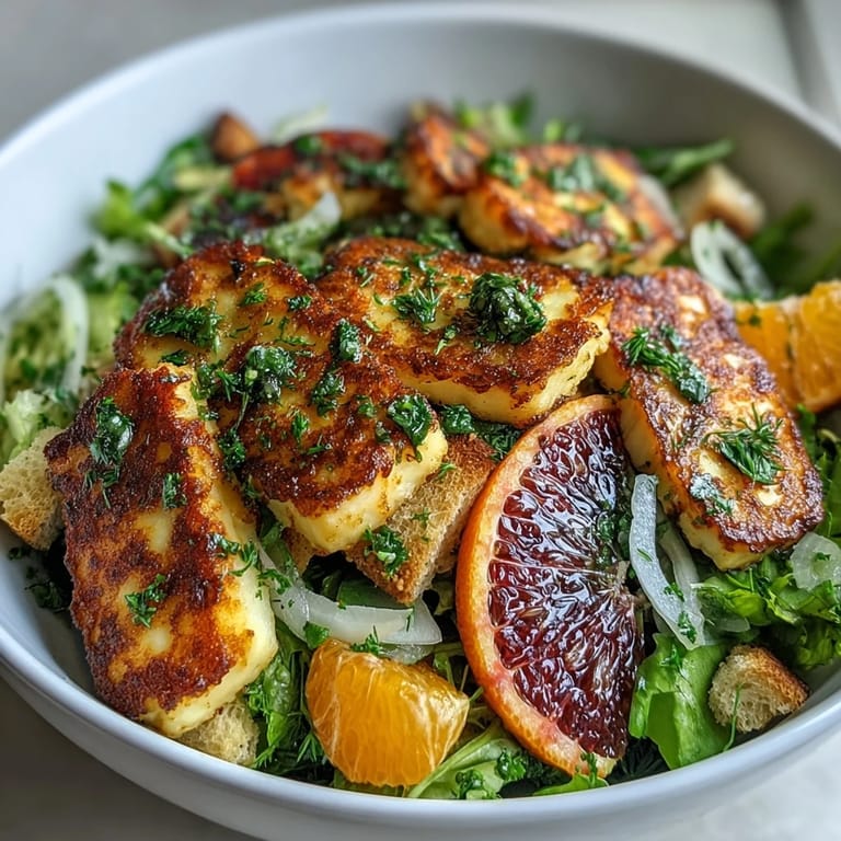 Mediterranean Halloumi Blood Orange Fattoush salad, a colorful and tangy summer delight.
