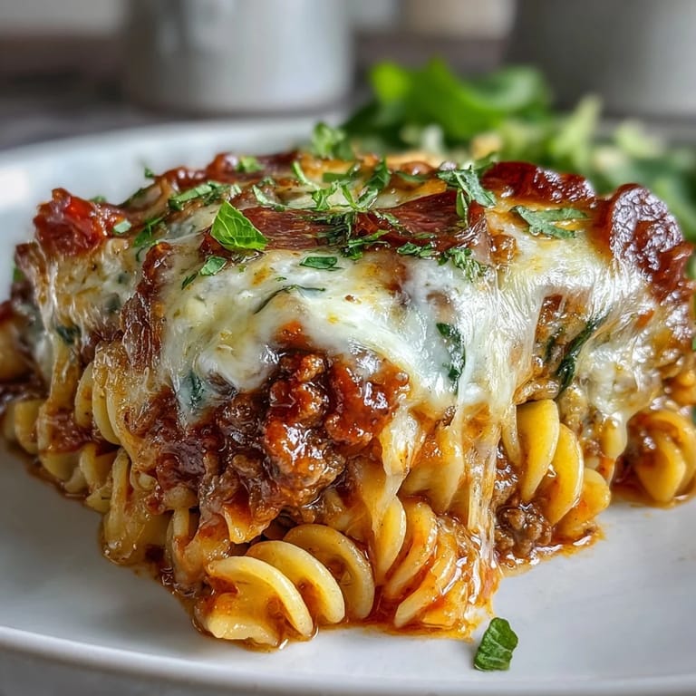 Oven-baked High Protein Italian Beef and Pasta Bake ready to enjoy.