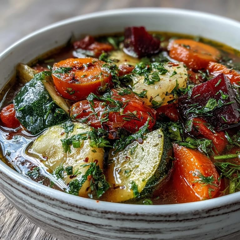 Delicious Rainbow Vegetable Detox Soup packed with tender vegetables and bright lemon.