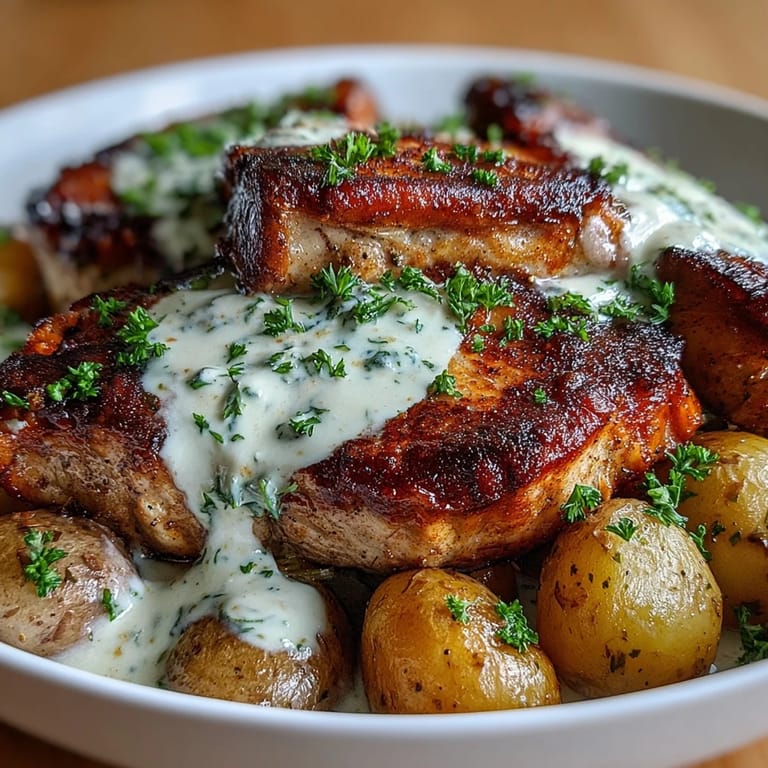 Golden-seared Crockpot Ranch Pork Chops with velvety ranch sauce over soft potatoes and carrots, perfect for weeknight dinner.