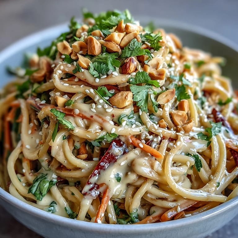 Asian Peanut Noodle Bowl served with lime wedges and fresh cilantro, perfect for a quick vegetarian lunch.