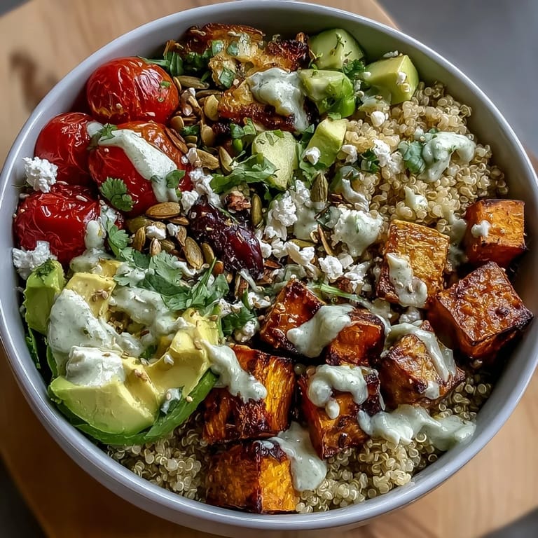 Hearty Customizable Grain Bowl with brown rice, baked tofu, avocado, and sesame seeds, ready to enjoy with a side of dressing.