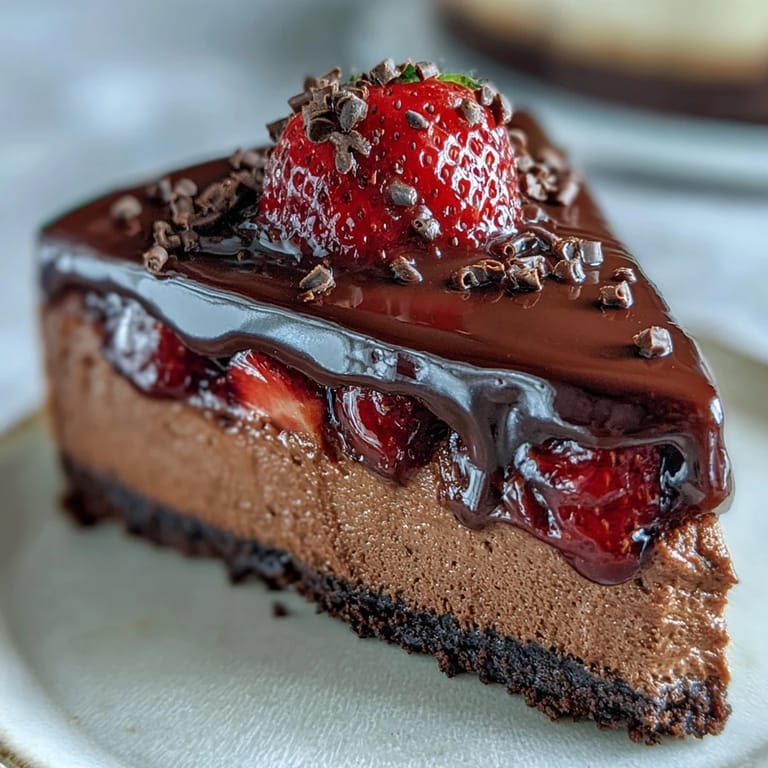 Layers of chocolate biscuit base, silky cheesecake, and juicy strawberries topped with dark chocolate ganache in Easy Dubai Chocolate Strawberry Cheesecake Cups.