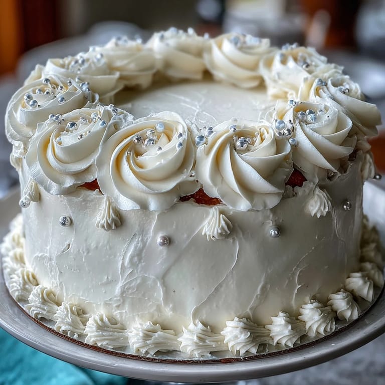 Classic First Communion Cake featuring tender vanilla layers, smooth buttercream, and handcrafted white fondant roses, topped with a meaningful cross topper.