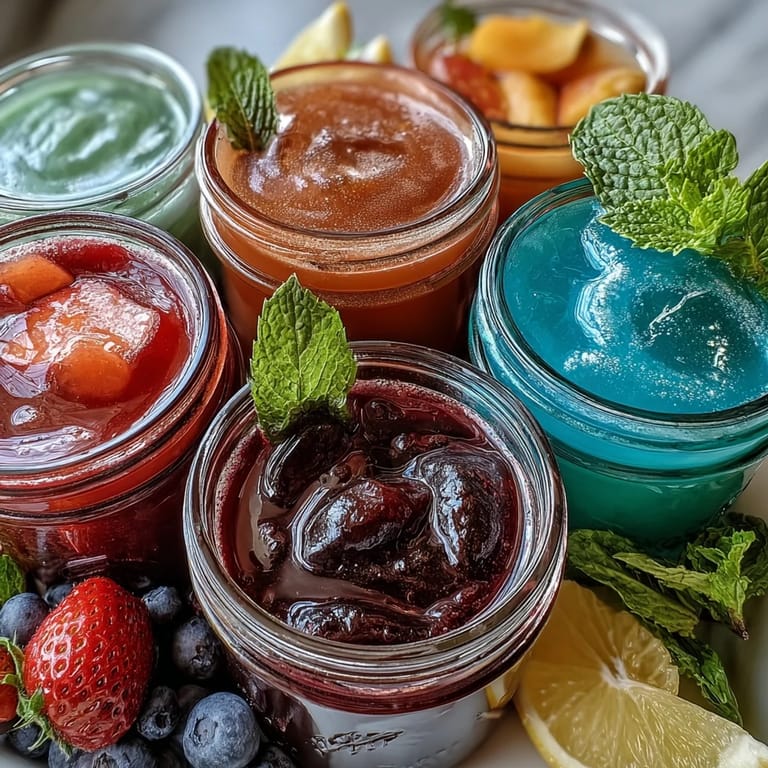 Colorful lemonade bar setup featuring classic lemonade, strawberry, blueberry, mint, and peach syrups for a customizable drink experience.
