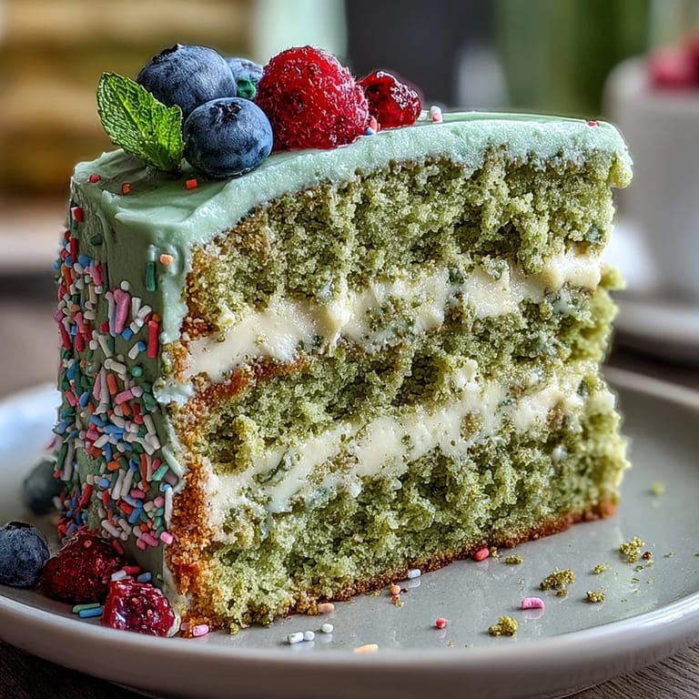Elegant mini matcha birthday cake with light green sponge and creamy vanilla frosting, ideal for a festive brunch gathering.