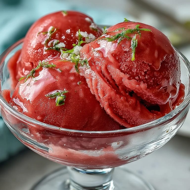 Close-up of easy watermelon sorbet, showcasing its irresistibly frosty texture.