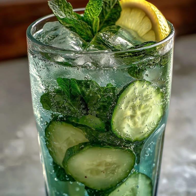 Vibrant Sparkling Cucumber Mint Lemonade Mocktail, perfect for a cool, thirst-quenching beverage.