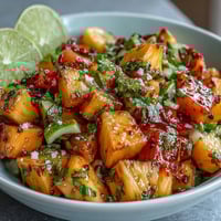 Tropical mango cups with zesty lime and chili seasoning, a refreshing vegan snack for hot summer days.